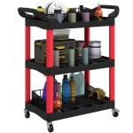 Homcom Carro De Taller Con 3 Estantes Ruedas Y Asas Carga 91 Kg Rojo Y Negro
