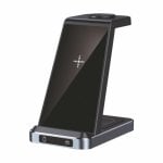Base de carga inalámbrica 3 en 1 Qi Negra USB-C carga rápida 15W aluminio ABS