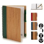 Lot de 4 carnets en bambou avec gomme et stylo, 16 x 12 cm. 4 couleurs assorties.