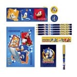 Conjunto de Papelaria Sonic Bloco A5 Estojo Lápis Borracha Régua Afiador