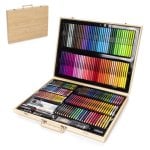 Mallette d'art en bois 180 pièces peinture huile aquarelle crayons accessoires