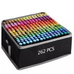 Conjunto de 262 marcadores duplo ponta estojo poliéster cores variadas