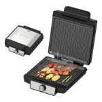 Plancha grill antiadherente 1400W doble placa con control de temperatura y luz indicadora Plancha grill antiadherente 1400W doble placa con control de temperatura y luz indicadora