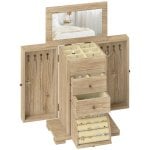 Homcom Caja Joyero De Madera De 4 Niveles Con 2 Cajones Espejo Natural