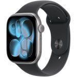 Apple Watch Series 11 GPS + Cellular 46 mm, boîtier en aluminium gris sidéral avec bracelet sport noir M/L
