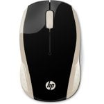 Rato HP 200 sem fios 1000 DPI ambidestro preto dourado pilhas AAA