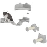 Pawhut Juego De Pared De Escalada Para Gatos De 4 Piezas Con Plataformas Gris