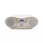 Radio reloj FM analógica Beige doble alarma pantalla LED blanca portátil pilas o corriente