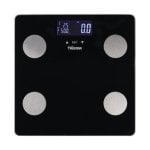 Bilancia pesapersone digitale in vetro nero 150 kg spegnimento automatico allarme sovrappeso display indicatori batteria Bilancia pesapersone digitale in vetro nero 150 kg spegnimento automatico allarme sovrappeso display indicatori batteria