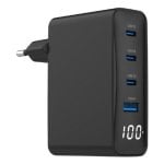 Gembird TA-UC-PDQC100LCD-01-BK 100W GaN Schnellladegerät mit 4 USB-Ports und LCD – Schwarz Gembird TA-UC-PDQC100LCD-01-BK 100W GaN Schnellladegerät mit 4 USB-Ports und LCD – Schwarz