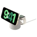 Chargeur sans fil Belkin BoostCharge Pro Qi2 15 W 2 en 1 USB-C beige, câble de 1,5 m