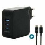 Ladegerät Mobilis Charger 100W GaN 2x USB-C 1x USB-A Typ-C-Kabel Schwarz