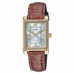Casio LTP-1234PG-7AEG 28mm Rectangulaire Doré Cuir Marron Cadran Blanc Quartz