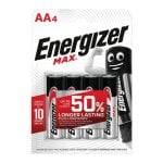 Batteria Energizer MAX AA alcalina confezione 4 pezzi lunga durata Batteria Energizer MAX AA alcalina confezione 4 pezzi lunga durata
