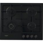 Plaque de cuisson Whirlpool AKT 6465/NB1 gaz 4 feux 60 cm noir inox Plaque de cuisson Whirlpool AKT 6465/NB1 gaz 4 feux 60 cm noir inox