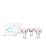 Hue Essentials Kit x3 Lâmpadas inteligentes GU10+bridge+comando 345lúmens RGB Compatível com Alexa Hue Essentials Kit x3 Lâmpadas inteligentes GU10+bridge+comando 345lúmens RGB Compatível com Alexa