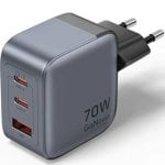 Carregador GaN Vention FEXH0-EU 70W 2xUSB-C 1xUSB-A Compacto Cinzento Carregador GaN Vention FEXH0-EU 70W 2xUSB-C 1xUSB-A Compacto Cinzento