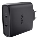 Carregador Trust Maxo GaN 100W 2xUSB-C Preto Cabo 2m Carregamento Rápido Carregador Trust Maxo GaN 100W 2xUSB-C Preto Cabo 2m Carregamento Rápido