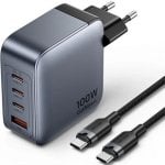 Carregador GaN Vention TZ-FETH0-EU 100W 3xUSB-C 1xUSB-A Cabo 1m Cinzento Carregador GaN Vention TZ-FETH0-EU 100W 3xUSB-C 1xUSB-A Cabo 1m Cinzento
