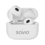 Auriculaires Savio TWS-01 PRO sans fil Bluetooth usage quotidien micro IPX2 blancs