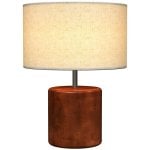 Homcom Lámpara De Mesa Rústica Con Base De Madera Pantalla De Lino Marrón