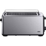 Grille-pain Braun HT 5220 BK 2 fentes longues 1470 W décongélation réchauffage tiroir ramasse-miettes noir et inox