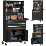 Homcom Carro De Herramientas Con 3 Cajones Y Tabla De Pegboard Negro