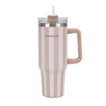 Flamingueo Thermobecher Beige Edelstahl 1,18l mit Henkel und Strohhalm