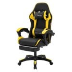ML Design Silla Gaming Ergonómica Negra y Amarilla con Cojín Lumbar, Reposabrazos y Reposapiernas Ajustable
