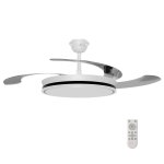 Ventilador de techo con aspas retráctiles, 122 cm, motor DC, 30W con luz regulable y control remoto, blanco