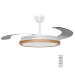 Ventilador de techo con aspas retráctiles, 106 cm, motor DC, 30W con luz y control remoto, madera