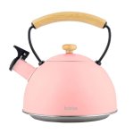 Teekanne Briebe 00447 Edelstahl 2,3L Induktion Rosa Holzgriff Retro