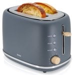 Grille-pain Briebe TA1166GRY Nordic 2 Tranches 870W Contrôle Rond Large Fente Gris