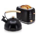 Toaster Briebe SKT1177BLK 2 Breitschlitze 870W 6 Braeunungsstufen Schwarz mit Kessel 2,3 L