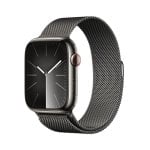 Apple Watch Series 9 GPS Cellular 45mm Retina OLED Acier Graphite Taille Unique Étanche IP6X SpO2 ECG