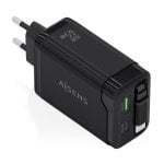 Cargador Aisens ASCH-65W3P071-BK GaN 65W USB-C Retráctil Negro