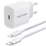 Cargador de pared Vention G12W0-EU USB-C 20 W con cable 1 m blanco