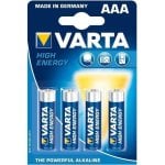Pilha Varta High Energy AAA Alcalina 1,5 V Pack 4 Unidades