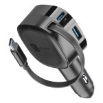 Carregador de carro Cellularline Retractable Car Charger 60W USB-C PD GaN preto