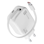 Carregador Cellularline Retractable Power 30W GaN USB-C Cabo Retrátil Branco