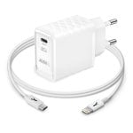 Chargeur secteur Akashi ALTACQC20LITWH 20W Quick Charge USB-A+C Lightning Blanc