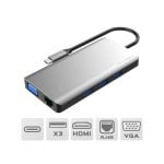Hub USB-C Akashi ALTHUB9IN1TC 9 in 1 acciaio 4K HDMI VGA RJ-45 SD 100W