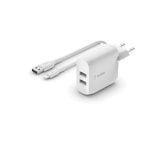 Carregador Belkin WCD001VF1MWH 24 W 2x USB-A Cabo Lightning Branco