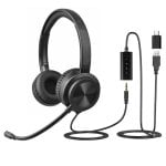 Casque audio INOVU Hello Pro avec fil Jack 3,5 mm USB et adaptateur USB-C, stéréo, télécommande, noir