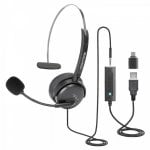 Casque Advance MIC-U350 filaire Jack 3,5 mm mono avec télécommande adaptateur USB-C noir