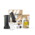 Kit Caps Me: Coqueteleira + 3 Cápsulas Reutilizáveis Compatíveis com Nespresso + 102 Tampas de Papel + Café Arábica (200g)