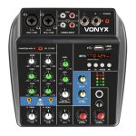 Mezclador de audio Vonyx VMM100 3 canales Bluetooth ecualizador LED USB