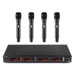 Micrófono Power Dynamics PD504 inalámbrico UHF de mano con 4 canales y receptor