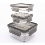 Glasslock Oven Smart - Set De 3 Recipientes Cuadrados De 0.4l Y 1.1l En Vidrio Templado Aptos Horno