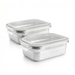 Ibili Keepklin - Lote De 2 Recipientes Rectangulares De 1.2l En Acero Inox. Apto Microondas